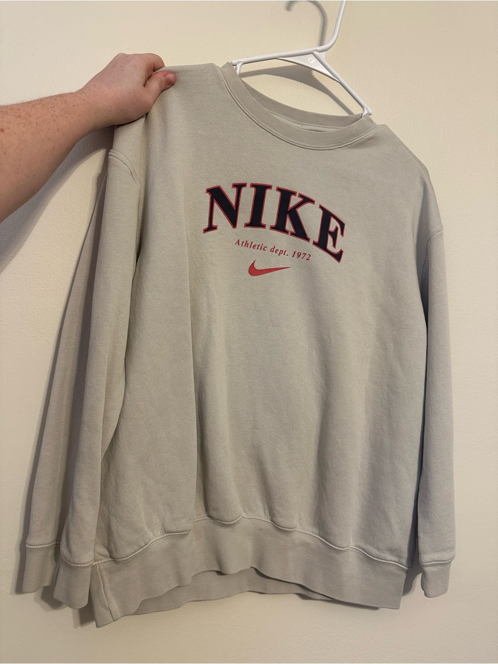 Nike Men's Crewneck Sweatshirt in Light Sage with Red Logo
